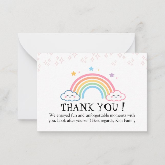 Cartão De Notas Pastel Rainbow with Smiling Clouds Thank You (Frente)
