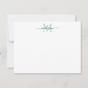 Cartão De Notas Pastel Teal de Monograma de Script Girly Moderno E