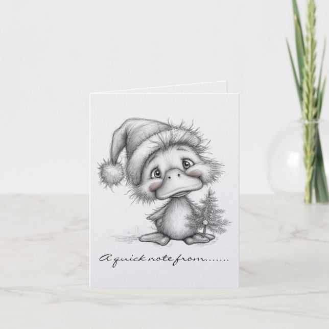Cartão De Notas Pato de Natal Preto e Branco (Frente)