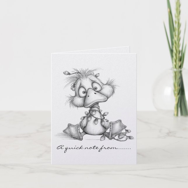 Cartão De Notas Pato de Natal Preto e Branco (Frente)