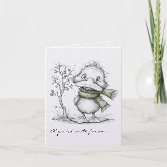 Cartão De Notas Pato de Natal Preto e Branco (Frente)