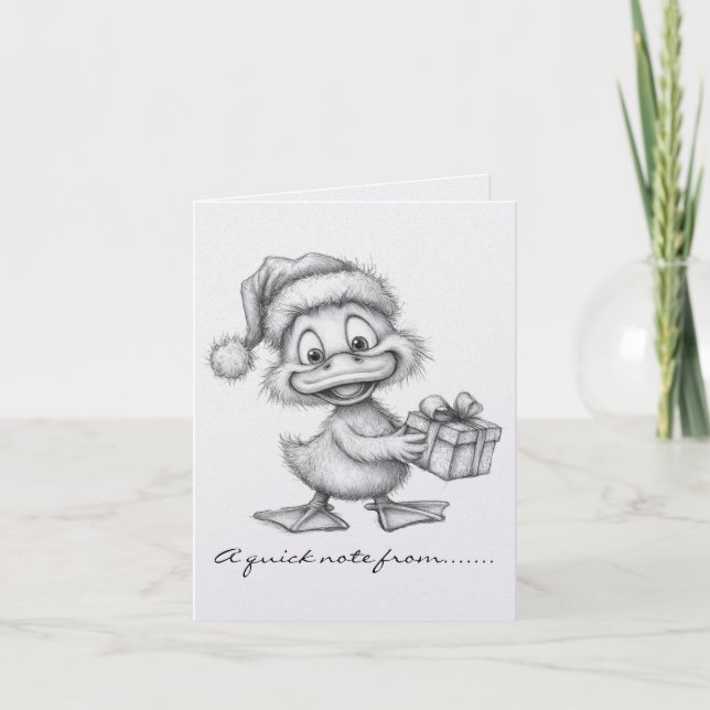 Cartão De Notas Pato de Natal Preto e Branco (Frente)