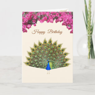 Cartão De Notas Pavão e flores tropicais no aniversário da Costa
