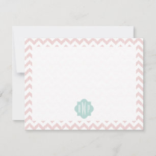 Cartão De Notas Peach Chevron Ikat Monogrammed Flat Notecard