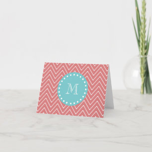Cartão De Notas Peach Chevron Pattern Monograma teal