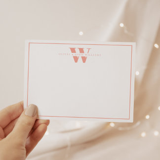 Cartão De Notas Peach Cream Moderno Monograma Casal Papel de Carta