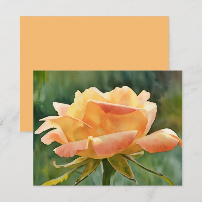 Cartão De Notas Peach Gold Rose Flower Art Note Card Set (Frente/Verso)