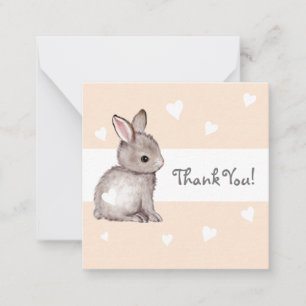 Cartão De Notas Peach Heart Bunny Chá de fraldas Obrigado Notecard