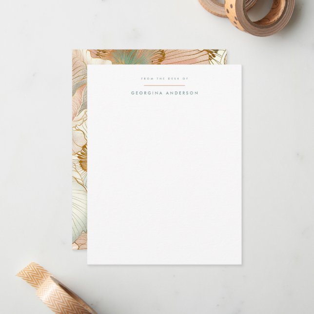 Cartão De Notas Peach Pastel Floral Personal Stationery (Frente/Verso In Situ)