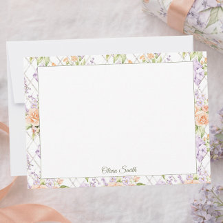 Cartão De Notas Peach Roses Lavendar Cottagecore Name Note Card