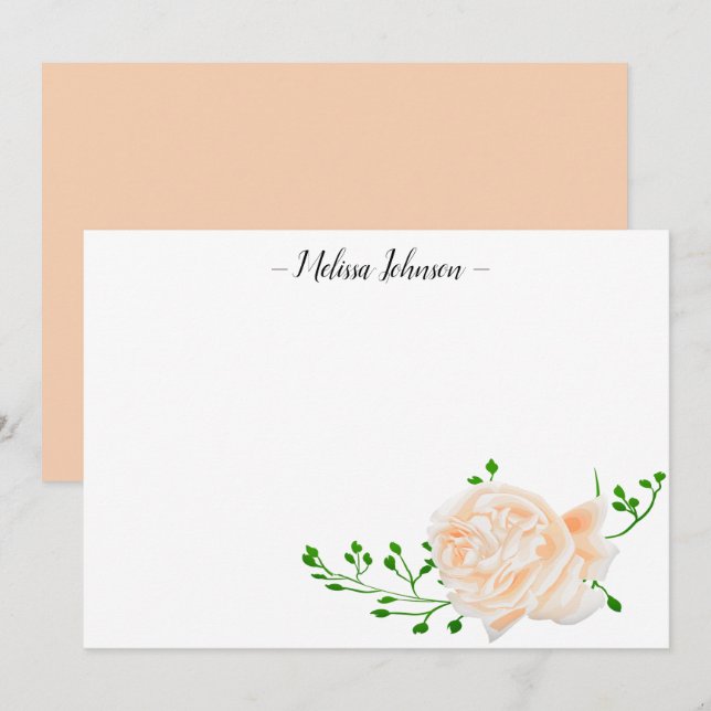Cartão De Notas Peach Watercolor Rosa Personalizado (Frente/Verso)