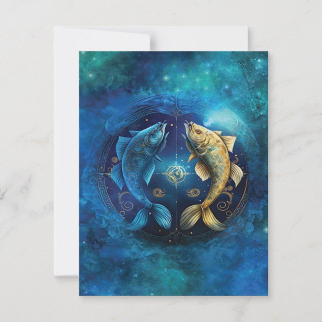Cartão De Notas Peixes Zodiac Sign Watercolor (Frente)