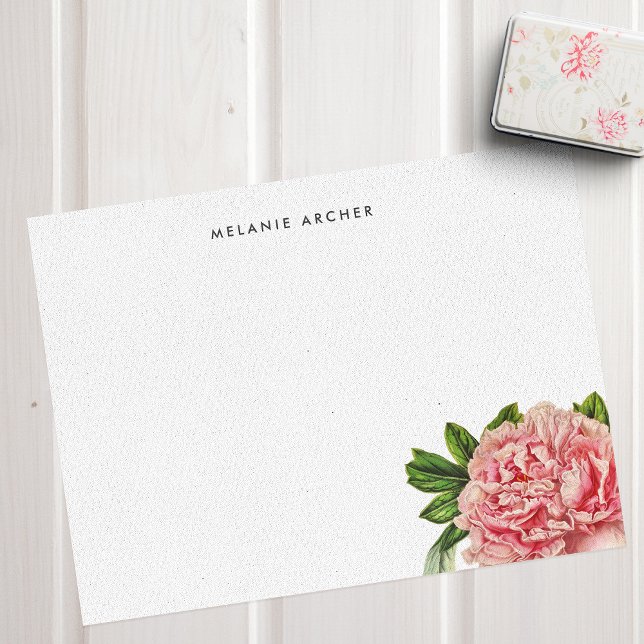 Cartão De Notas Peony Botânico Cor-de-Água Rosa Personalizado (Criador carregado)
