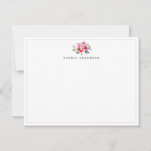 Cartão De Notas Peony Eucalyptus Floral Watercolor, Rosa vermelha 