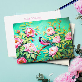 Cartão De Notas Peony Pine Gosbeak ai Trabalho de arte Oil Paintin