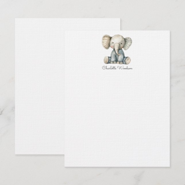 Cartão De Notas Pequeno Elefante de Aquarela Personalizado (Frente/Verso)