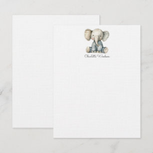 Cartão De Notas Pequeno Elefante de Aquarela Personalizado