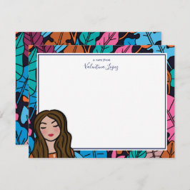 Cartão De Notas Personagem de desenho animado de Cabelo Castanho