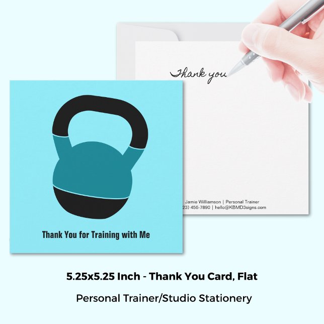 Cartão De Notas Personal Trainer Kettlebell Black Blue Thank You (Personal Trainer Kettlebell Black Blue Thank You Note Card, 5.25x5.25 Inch)