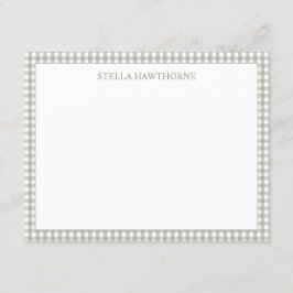 Cartão De Notas Personalizado Clássico Elegante Gingham Verde Sage
