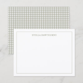 Cartão De Notas Personalizado Clássico Elegante Gingham Verde Sage