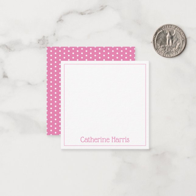 Cartão De Notas Personalizado com Pontos Pink e Branco (Frente/Verso In Situ)