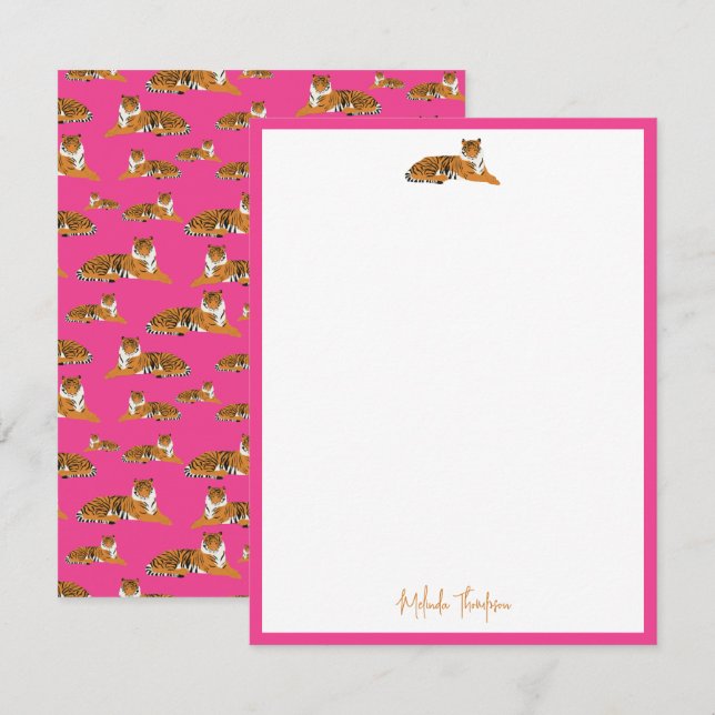 Cartão De Notas Personalizar Script Tigre Laranja Cor-de-Rosa (Frente/Verso)