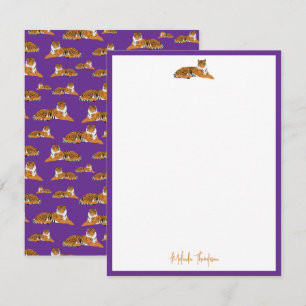 Cartão De Notas Personalize Roxo Laranja Tigre da Selva Script