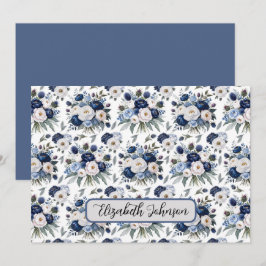 Cartão De Notas Personalized Blue Floral Botanical Note Card