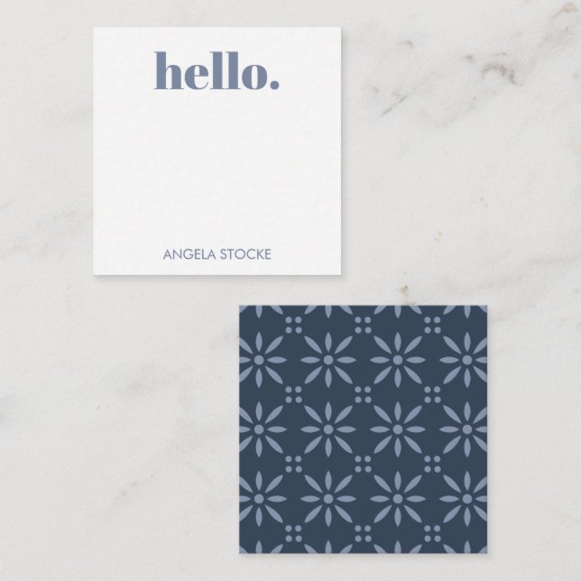 Cartão De Notas Personalized Blue Retro Flower (Frente/Verso)