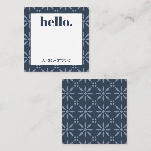 Cartão De Notas Personalized Blue Retro Flower (Frente/Verso)