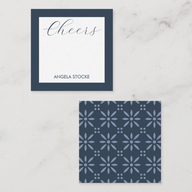 Cartão De Notas Personalized Blue Retro Flower (Frente/Verso)