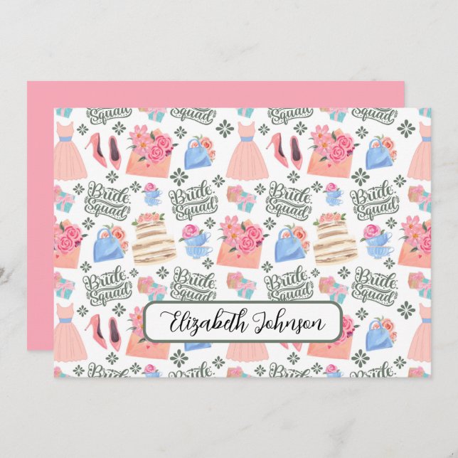 Cartão De Notas Personalized Bride Squad Wedding Note Card (Frente/Verso)