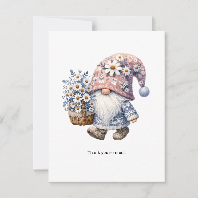 Cartão De Notas Personalized Cute Daisy Flower Gnome Thank you  (Frente)