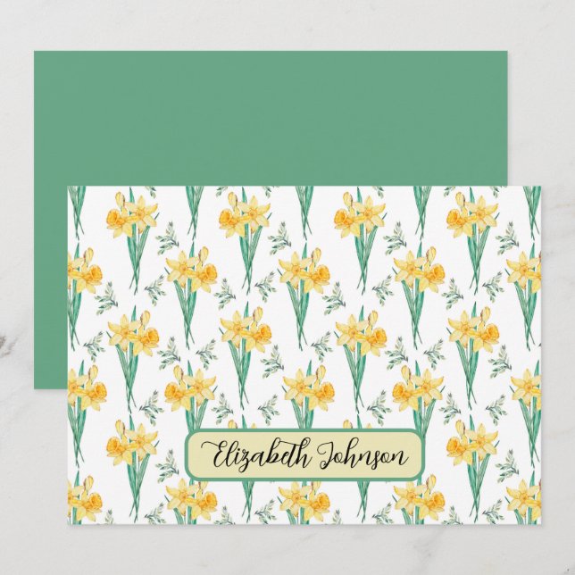 Cartão De Notas Personalized Daffodils Floral Botanical Note Card (Frente/Verso)