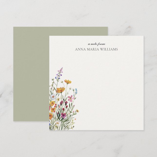 Cartão De Notas Personalized Elegant Boho Floral Note Card (Frente/Verso)