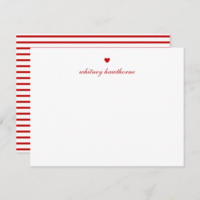 Cartão De Notas Personalized Elegant Script Red Heart (Frente/Verso)