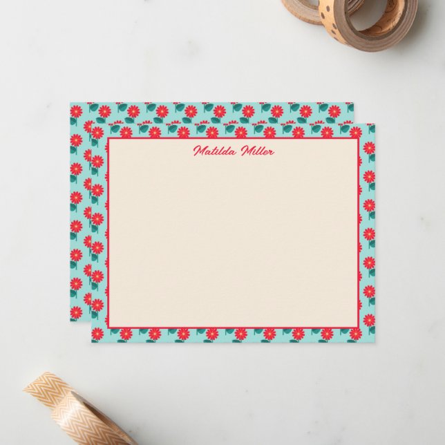 Cartão De Notas Personalized Floral Note Card (Frente/Verso In Situ)