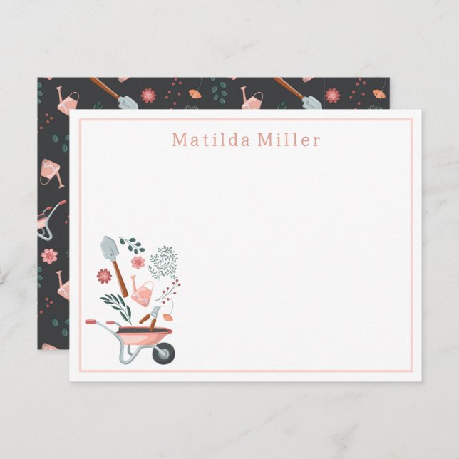 Cartão De Notas Personalized Garden Tools Note Card  (Frente/Verso)