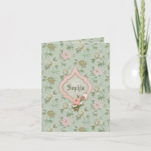Cartão De Notas Personalized Girly Chic Green and Pink Floral