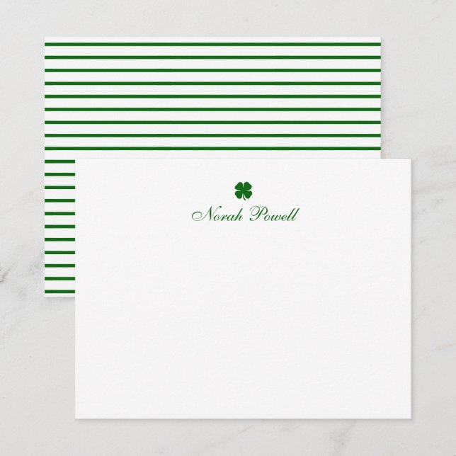Cartão De Notas Personalized Green Clover Note Card (Frente/Verso)