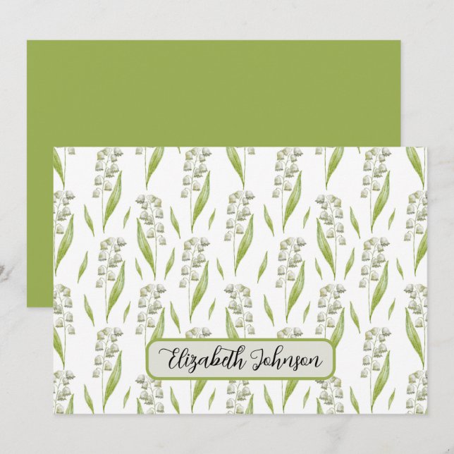 Cartão De Notas Personalized Lily of the Valley Floral Note Card (Frente/Verso)