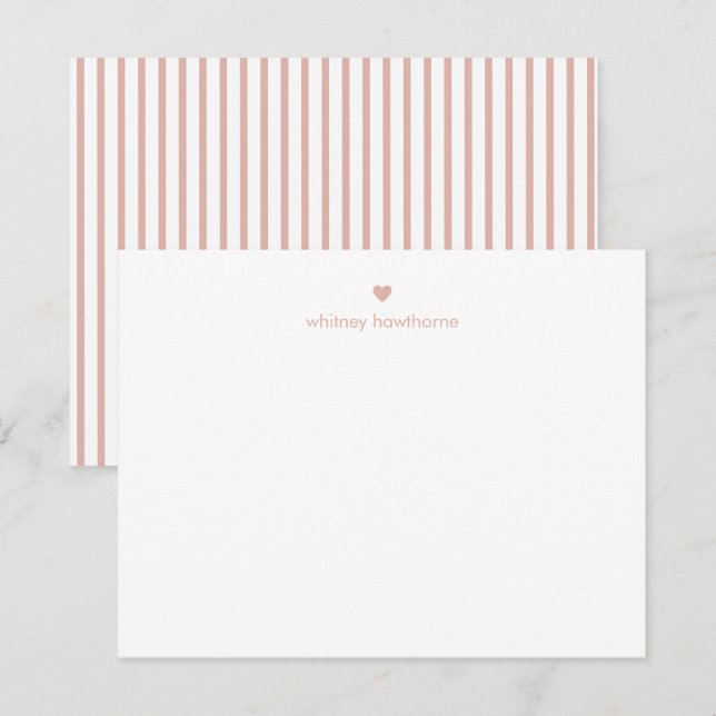 Cartão De Notas Personalized Modern Blush Pink Stripes & Heart (Frente/Verso)