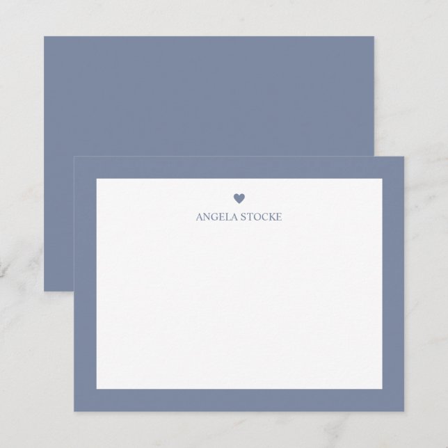 Cartão De Notas Personalized Name Dusty Blue Heart (Frente/Verso)
