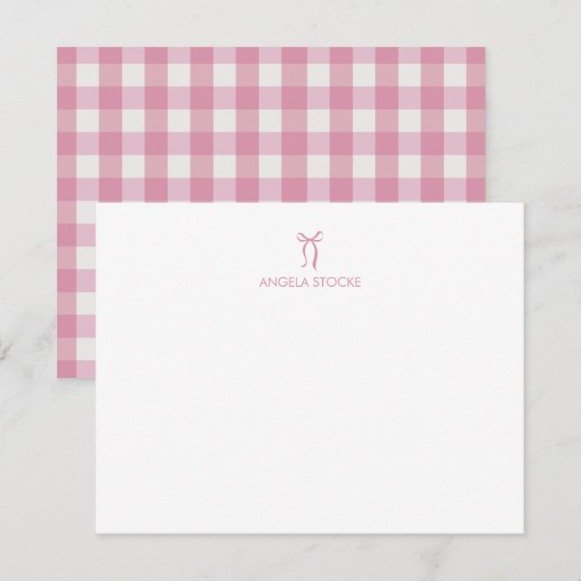 Cartão De Notas Personalized Name Pink Bow (Frente/Verso)