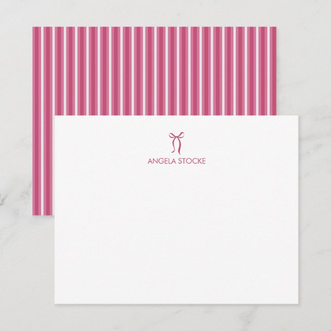 Cartão De Notas Personalized Name Pink Bow (Frente/Verso)