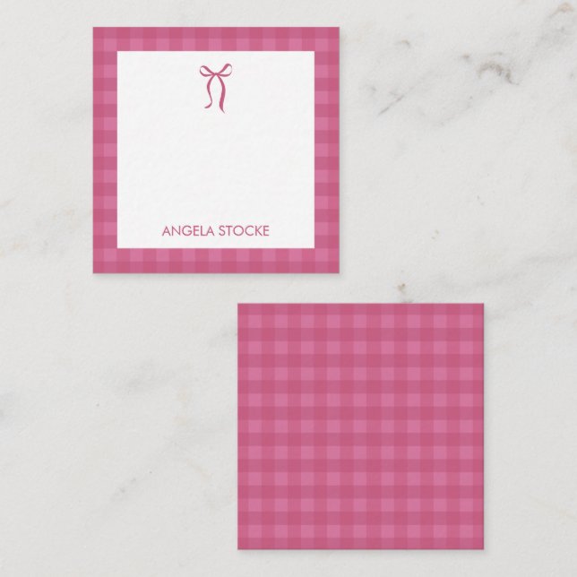 Cartão De Notas Personalized Name Pink Bow Note Card (Frente/Verso)