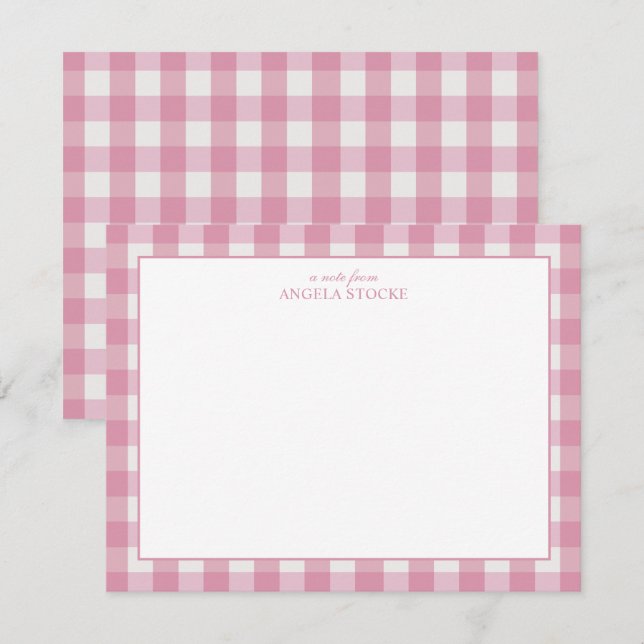 Cartão De Notas Personalized Name Pink Gingham (Frente/Verso)