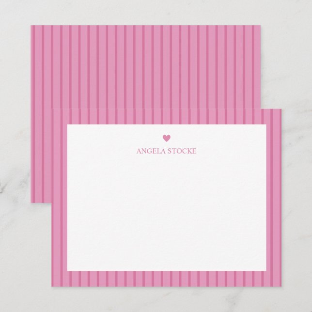 Cartão De Notas Personalized Name Pink Heart (Frente/Verso)