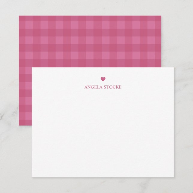 Cartão De Notas Personalized Name Pink Heart Note Card (Frente/Verso)